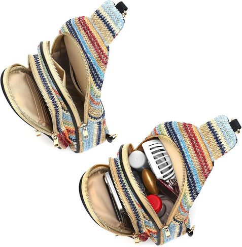 Summer Crossbody Sling Bag for Women, Straw Woven Small Shoulder Purse with Adjustable Strap in Saudi Arabia