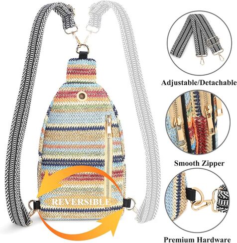Summer Crossbody Sling Bag for Women, Straw Woven Small Shoulder Purse with Adjustable Strap in Saudi Arabia