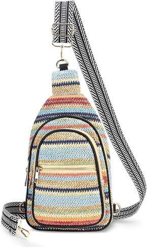 Summer Crossbody Sling Bag for Women, Straw Woven Small Shoulder Purse with Adjustable Strap in Saudi Arabia