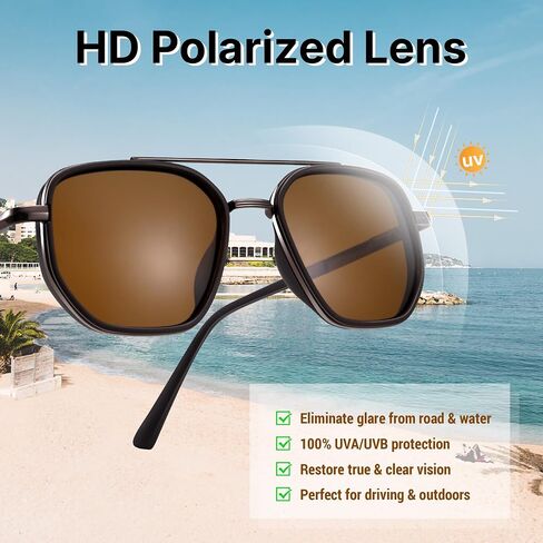 Pro Acme Polarized Aviator Sunglasses for Men & Women, Retro Square Metal Frame UV400 Shades for Driving Travel in Kuwait