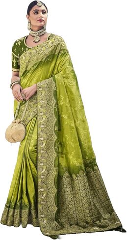 Designer heavy work silk saree with unstitched Blouse (Brink Pink) in Kuwait