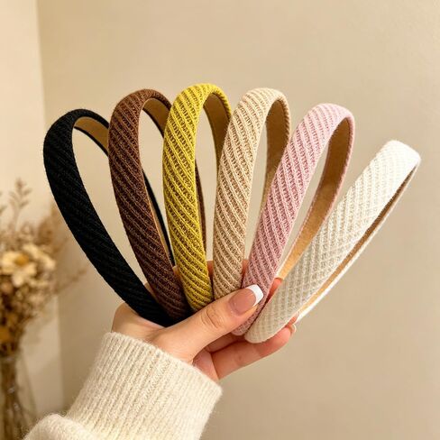 GAQWOK Fashion Non Slip Headbands for Women, 6 PCS Thin Knitted Hairbands Soft Cotton Fabric Headbands in Solid Colors, Cute Hair Accessories for Girls and Women in Kuwait