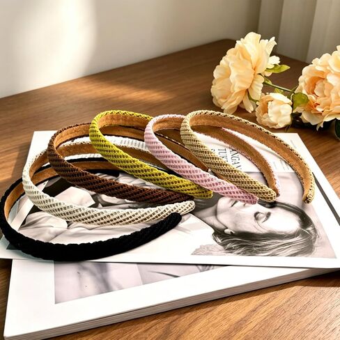 GAQWOK Fashion Non Slip Headbands for Women, 6 PCS Thin Knitted Hairbands Soft Cotton Fabric Headbands in Solid Colors, Cute Hair Accessories for Girls and Women in Kuwait