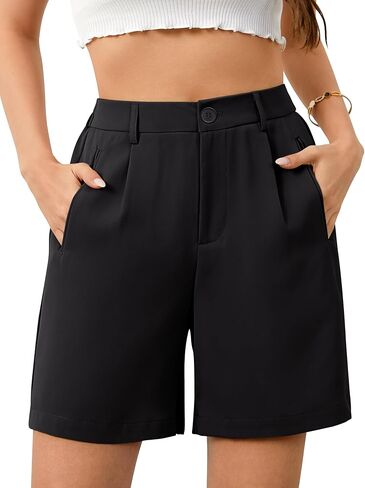 Eddoyee High Waisted Bermuda Wide Leg Tailored Pleated Shorts for Women Dressy Casual Office Business Work with Pockets in Kuwait