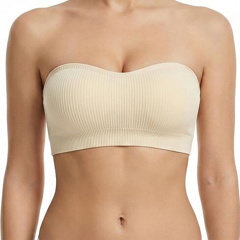 Zimcti Strapless Bras for Women-Non Slip Silicone Grip Bandeau, Wirefree Seamless Tube Top, Removable Pads, Clear Strap in Saudi Arabia