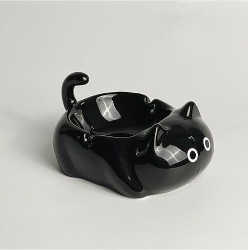 Ceramic Ashtray, Cute Decorative Ashtray with Lid for Smokers, Cat Design, Indoor Desktop Ceramic for Home/Office, Novelty Funny Present for Adults, Dustproof & Easy Clean (White, With No Lid) in Kuwait