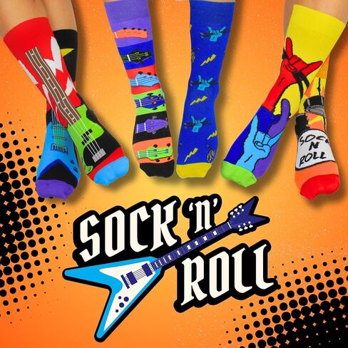 United Oddsocks Sock 'n' Roll Gift Box, 6 Colourful Rock Music Odd Socks for Men, Mix & Match Guitar Drum Band Novelty Socks, Cotton-Rich Crew Socks Gift Set for Men, UK 6–11, EUR 39–46, US 7–12 in Saudi Arabia