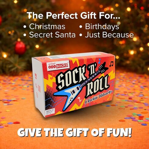 United Oddsocks Sock 'n' Roll Gift Box, 6 Colourful Rock Music Odd Socks for Men, Mix & Match Guitar Drum Band Novelty Socks, Cotton-Rich Crew Socks Gift Set for Men, UK 6–11, EUR 39–46, US 7–12 in Saudi Arabia