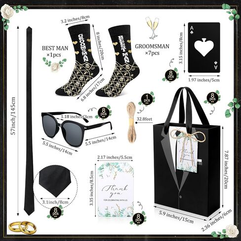 Glitopper 49 Pcs Groomsmen Gifts Set of 8, Groomsmen Proposal Box with Ace of Spades Poker Bottle Opener Tuxedo Gift Bags Socks Sunglasses Ties Greeting Cards Twine for Wedding Men Presents Favors in Kuwait