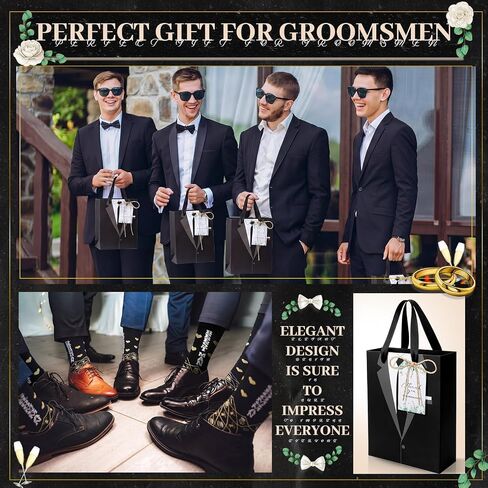 Glitopper 49 Pcs Groomsmen Gifts Set of 8, Groomsmen Proposal Box with Ace of Spades Poker Bottle Opener Tuxedo Gift Bags Socks Sunglasses Ties Greeting Cards Twine for Wedding Men Presents Favors in Kuwait