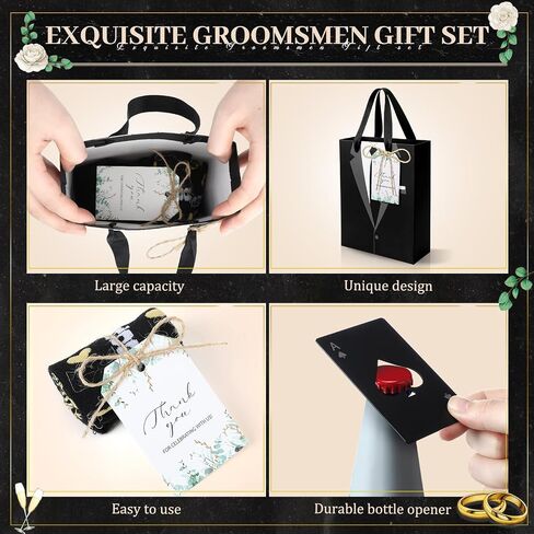 Glitopper 49 Pcs Groomsmen Gifts Set of 8, Groomsmen Proposal Box with Ace of Spades Poker Bottle Opener Tuxedo Gift Bags Socks Sunglasses Ties Greeting Cards Twine for Wedding Men Presents Favors in Kuwait