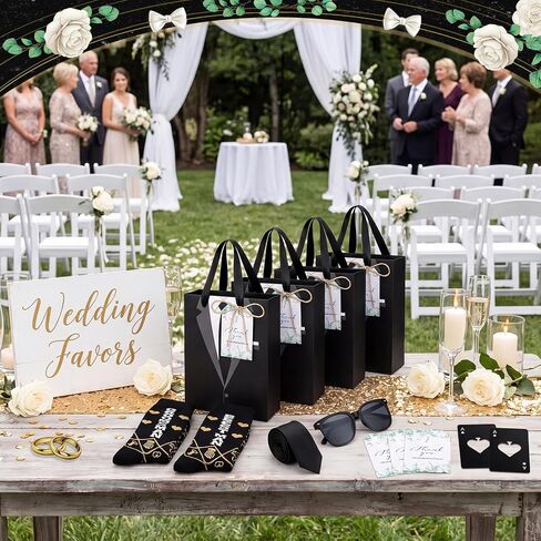 Glitopper 49 Pcs Groomsmen Gifts Set of 8, Groomsmen Proposal Box with Ace of Spades Poker Bottle Opener Tuxedo Gift Bags Socks Sunglasses Ties Greeting Cards Twine for Wedding Men Presents Favors in Kuwait