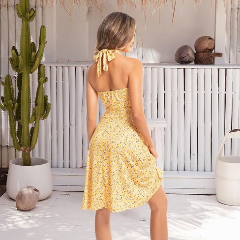 Summer Dresses for Women 2026 Sexy Sleeveless Halter Neck Ruffle Sundress Spring Beach Vacation Clothes in Kuwait