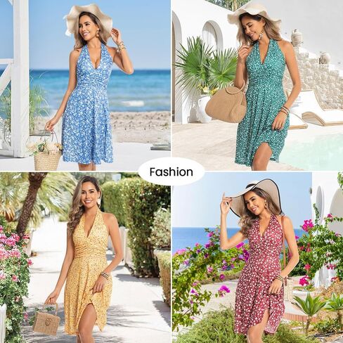 Summer Dresses for Women 2026 Sexy Sleeveless Halter Neck Ruffle Sundress Spring Beach Vacation Clothes in Kuwait