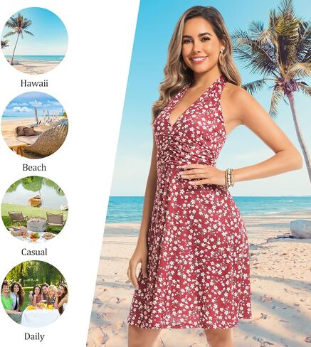 Summer Dresses for Women 2026 Sexy Sleeveless Halter Neck Ruffle Sundress Spring Beach Vacation Clothes in Kuwait