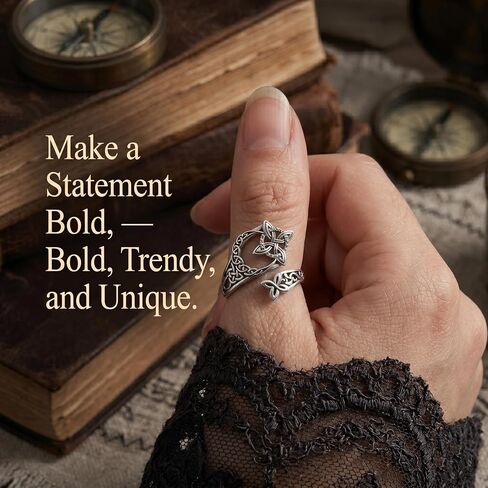 Celtic Knot Ring for Women,Witches Knot Protect Rings Silver Vintage Thumb Rings Adjustable Open Hollow Ring Statement Trendy Jewelry Gifts in Saudi Arabia