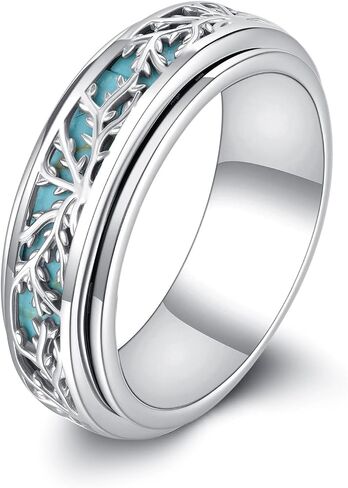 Tree of Life Spinner Rings for Anxiety S925 Sterling Silver Turquoise Anxiety Fidget Tree of Life Rings Rotatable Mood Ring Relieve Stress Jewelry Gift For Women Female in Kuwait