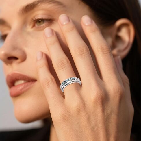Tree of Life Spinner Rings for Anxiety S925 Sterling Silver Turquoise Anxiety Fidget Tree of Life Rings Rotatable Mood Ring Relieve Stress Jewelry Gift For Women Female in Kuwait