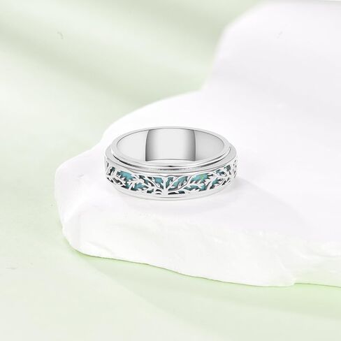 Tree of Life Spinner Rings for Anxiety S925 Sterling Silver Turquoise Anxiety Fidget Tree of Life Rings Rotatable Mood Ring Relieve Stress Jewelry Gift For Women Female in Kuwait
