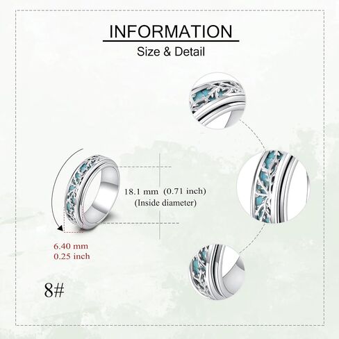 Tree of Life Spinner Rings for Anxiety S925 Sterling Silver Turquoise Anxiety Fidget Tree of Life Rings Rotatable Mood Ring Relieve Stress Jewelry Gift For Women Female in Kuwait