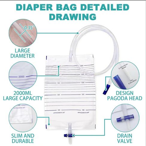 Disposable Urine Drainage Bags 2000ml with 90cm Kink Resistant Tubing and Cross Anti Reflux Valve for Incontinence Bedbound Seniors Post Surgery Care, 10 Pack in Saudi Arabia