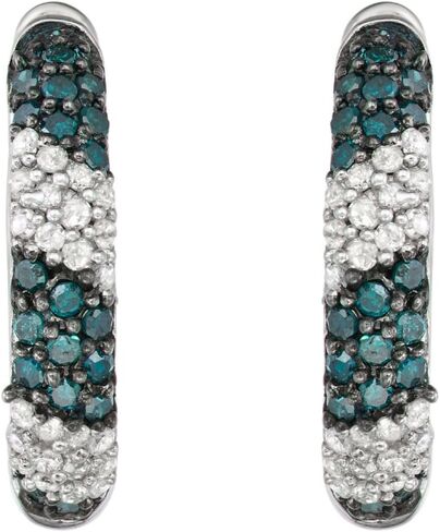 Sterling Silver 1/2 Carat Total Weight (cttw) Black and Blue and White Diamond Hoop Earrings in Saudi Arabia