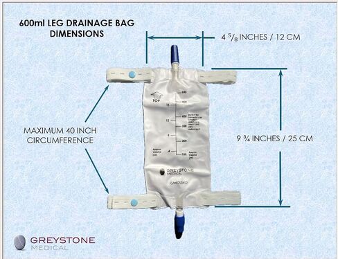 Greystone Urinary Leg Bag 600ml - Urine Collection Bag for Catheter with Adjustable Straps, Twist Drain Valve, Low Profile Urinary Drainage Bag for Men and Women Catheter Supplie in Kuwait