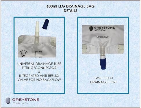 Greystone Urinary Leg Bag 600ml - Urine Collection Bag for Catheter with Adjustable Straps, Twist Drain Valve, Low Profile Urinary Drainage Bag for Men and Women Catheter Supplie in Kuwait
