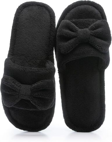 NineCiFun Cute Bow Womens Slippers - Open Toe Cozy House Slippers Soft Memory Foam Non-Slip Indoor Slides Slip On Gifts for Woman in Saudi Arabia