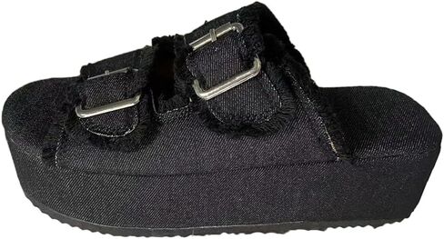 Denim Platform Women's Slippers 5CM Thick Sole with Double Buckle Decor, Comfortable Casual Shoes for Summer Jeans Outfits & Leg-Lengthening Design (4 Colors) in Saudi Arabia