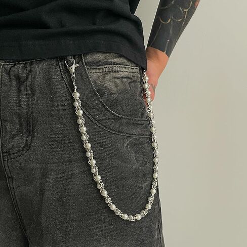 Pearl Wrap Pants Chain - Hip Hop Jeans Dangle Wallet Chains- Gothic Rocker Body Chain for Men & Women - Edgy Layered Belt Accessory - Stage Ready Punk Statement Silver in Saudi Arabia
