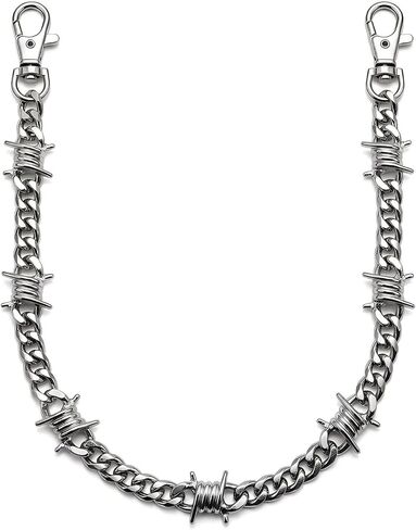 Biker Wallet Chain for Men, Heavy Duty Stainless Steel Pocket Chain with Round Clasp, Barbed Wire Jeans Chain for Pants, Hip Hop Punk Belt Loop Chain Clothing Accessory in Saudi Arabia