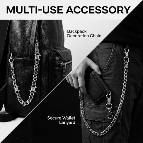 Biker Wallet Chain for Men, Heavy Duty Stainless Steel Pocket Chain with Round Clasp, Barbed Wire Jeans Chain for Pants, Hip Hop Punk Belt Loop Chain Clothing Accessory in Saudi Arabia