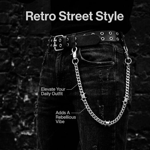 Biker Wallet Chain for Men, Heavy Duty Stainless Steel Pocket Chain with Round Clasp, Barbed Wire Jeans Chain for Pants, Hip Hop Punk Belt Loop Chain Clothing Accessory in Saudi Arabia