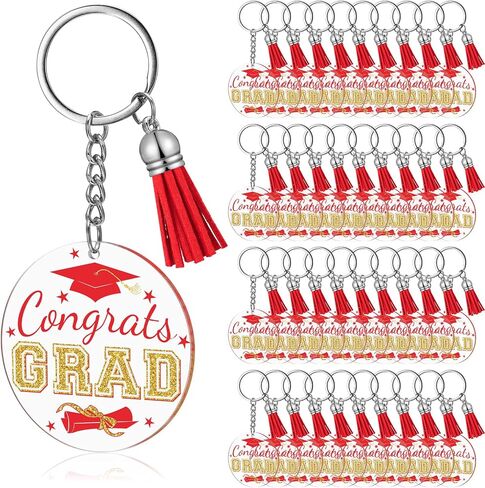 Inbagi 30 Pieces Congrats Grad Keychains Acrylic Keychain with Tassels 2026 Graduation Party Gift Decor(Red) in Kuwait