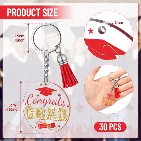 Inbagi 30 Pieces Congrats Grad Keychains Acrylic Keychain with Tassels 2026 Graduation Party Gift Decor(Red) in Kuwait