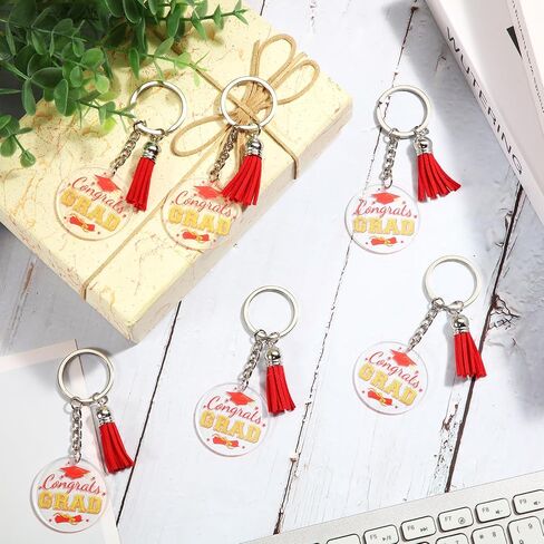 Inbagi 30 Pieces Congrats Grad Keychains Acrylic Keychain with Tassels 2026 Graduation Party Gift Decor(Red) in Kuwait