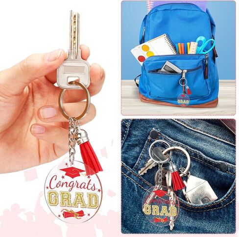 Inbagi 30 Pieces Congrats Grad Keychains Acrylic Keychain with Tassels 2026 Graduation Party Gift Decor(Red) in Kuwait