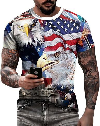 Eciodci Men's American USA Flag Patriotic T-Shirts 4th of July Shirts US Eagle Flag Soft Summer Short Sleeve Shirt for Men in Saudi Arabia