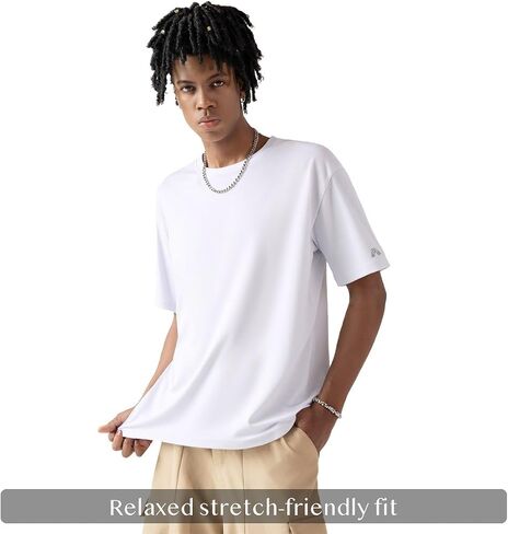 Cooling Luxury T-Shirt, 30% Tencel Lyocell 5.5% Mulberry Silk Men Relaxed Fit Crewneck Breathable Stretch Tee Summer in Saudi Arabia