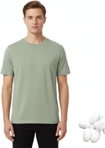 Cooling Luxury T-Shirt, 30% Tencel Lyocell 5.5% Mulberry Silk Men Relaxed Fit Crewneck Breathable Stretch Tee Summer in Saudi Arabia