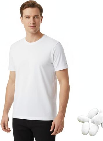 Cooling Luxury T-Shirt, 30% Tencel Lyocell 5.5% Mulberry Silk Men Relaxed Fit Crewneck Breathable Stretch Tee Summer in Saudi Arabia