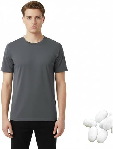 Cooling Luxury T-Shirt, 30% Tencel Lyocell 5.5% Mulberry Silk Men Relaxed Fit Crewneck Breathable Stretch Tee Summer in Saudi Arabia