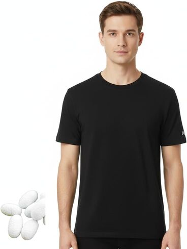 Cooling Luxury T-Shirt, 30% Tencel Lyocell 5.5% Mulberry Silk Men Relaxed Fit Crewneck Breathable Stretch Tee Summer in Saudi Arabia