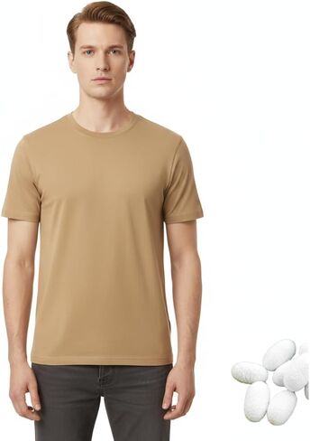 Cooling Luxury T-Shirt, 30% Tencel Lyocell 5.5% Mulberry Silk Men Relaxed Fit Crewneck Breathable Stretch Tee Summer in Saudi Arabia