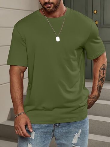 Men's Crewneck T Shirts Short Sleeve Soft Cotton Basic Tees Casual Everyday Wear in Kuwait