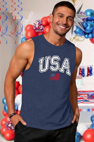 ELDPS American Flag Tank Top Men: 4th of July Sleeveless T-Shirt USA Graphic Tee Patriotic Summer Muscle Tops in Kuwait