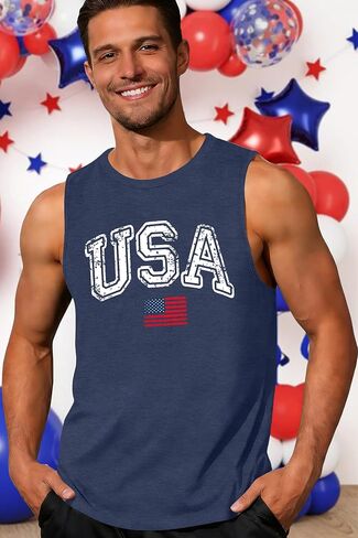 ELDPS American Flag Tank Top Men: 4th of July Sleeveless T-Shirt USA Graphic Tee Patriotic Summer Muscle Tops in Kuwait