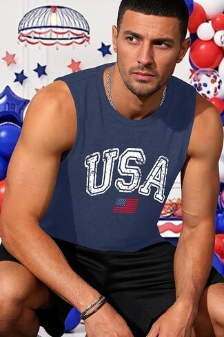 ELDPS American Flag Tank Top Men: 4th of July Sleeveless T-Shirt USA Graphic Tee Patriotic Summer Muscle Tops in Kuwait