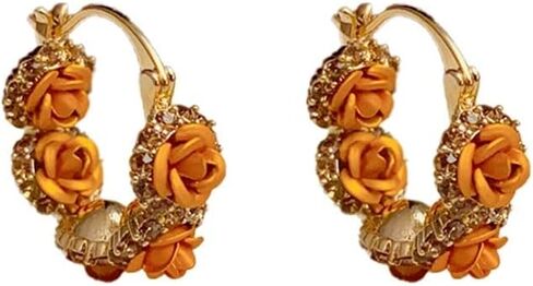 Rose Flower Hoop Earrings for Women Trendy Hypoallergenic 925 Sterling Silver Post in Saudi Arabia